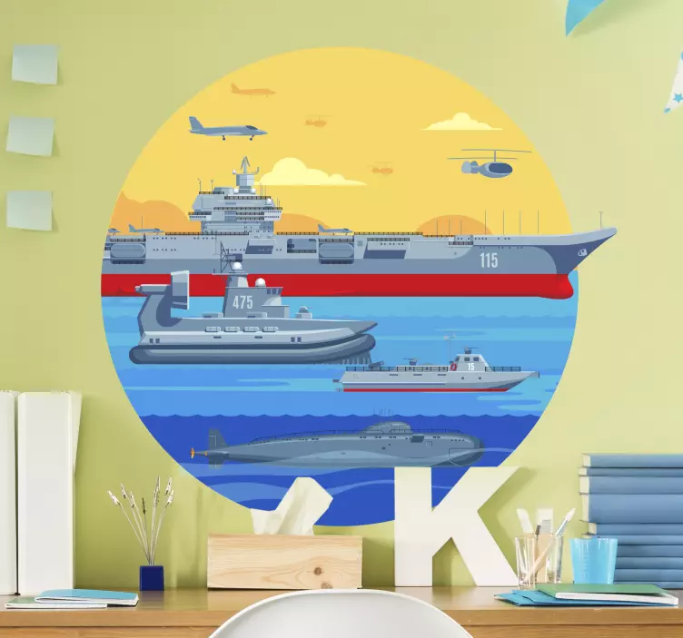 Militærbåde skabelon tegning klistermærke - TenStickers