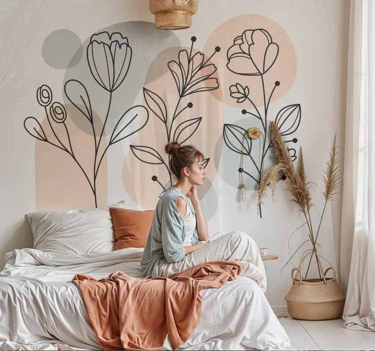 Minimalistiske blomster soveværelse wallsticker - TenStickers