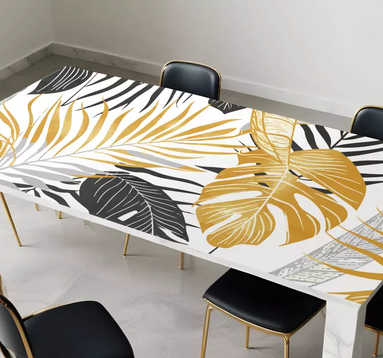 Mørkegrå og gyldne blade klistermærke  til spisestue - TenStickers