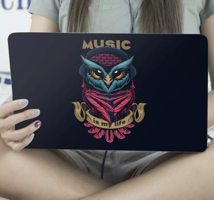Musikalsk ugle design illustration laptop skind - TenStickers