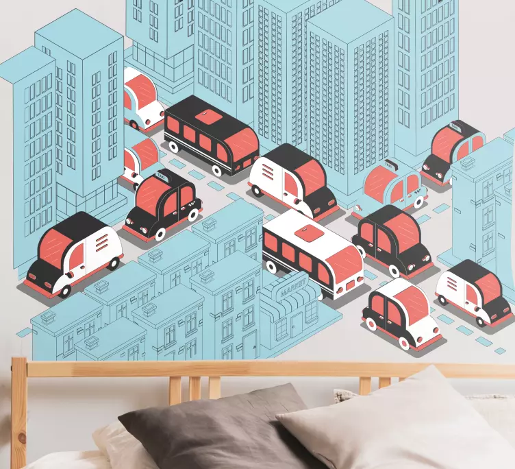 Mynteblå optaget byillustrationsmærkat - TenStickers