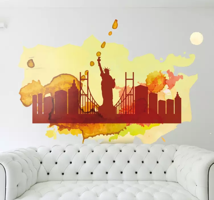 New York silhuet akvral wallsticker - TenStickers