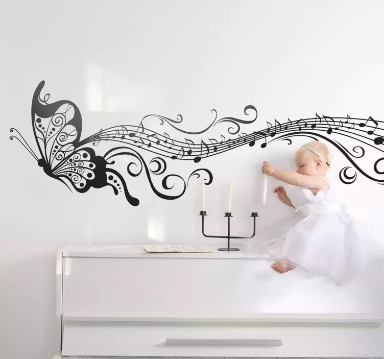 Wallsticker til stuen med noder og sommerfugl - TenStickers