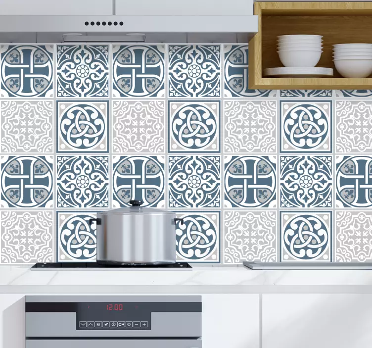 Vinyl og mærkat med blå og grå fliser - TenStickers