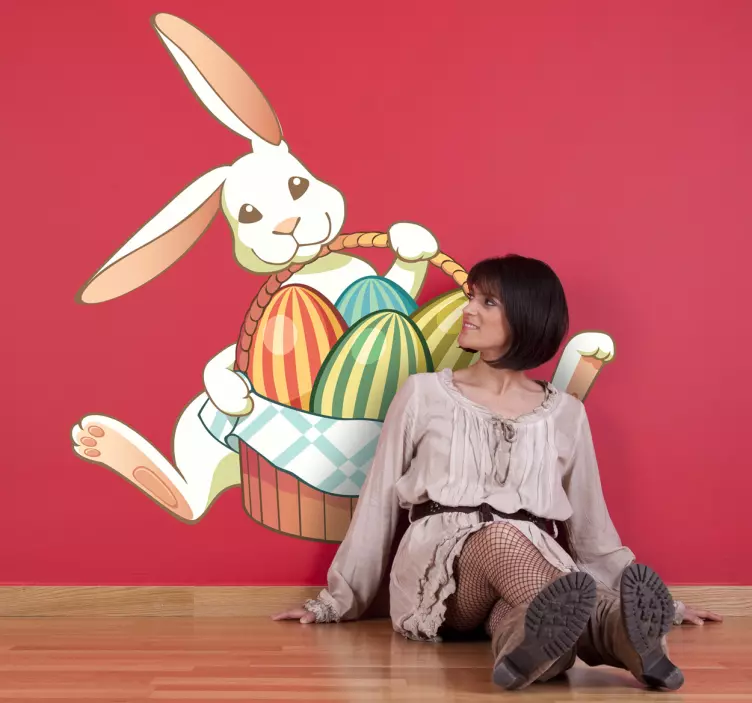 Påske bunny æg kurv vægklistermærke - TenStickers