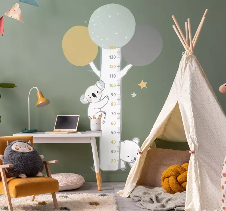 Pasteltræ med dyr højdemåler wallsticker - TenStickers