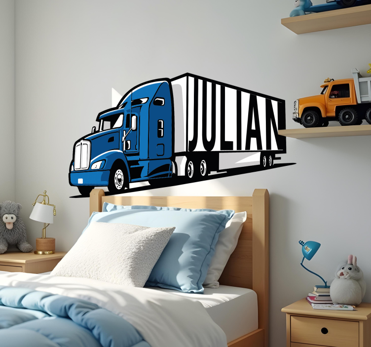 Personlig blå lastbil wallsticker til børn - TenStickers