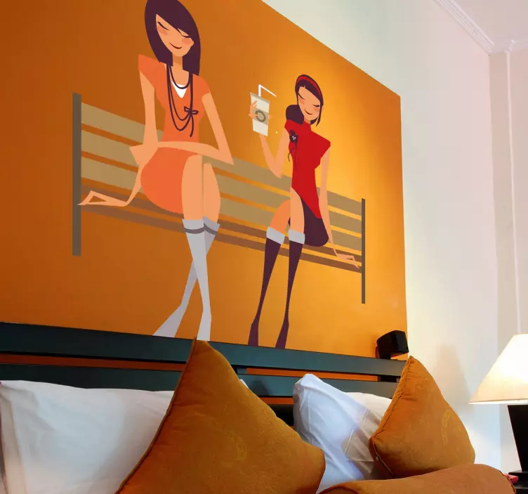 Piger, der sidder dekorativt klistermærke - TenStickers