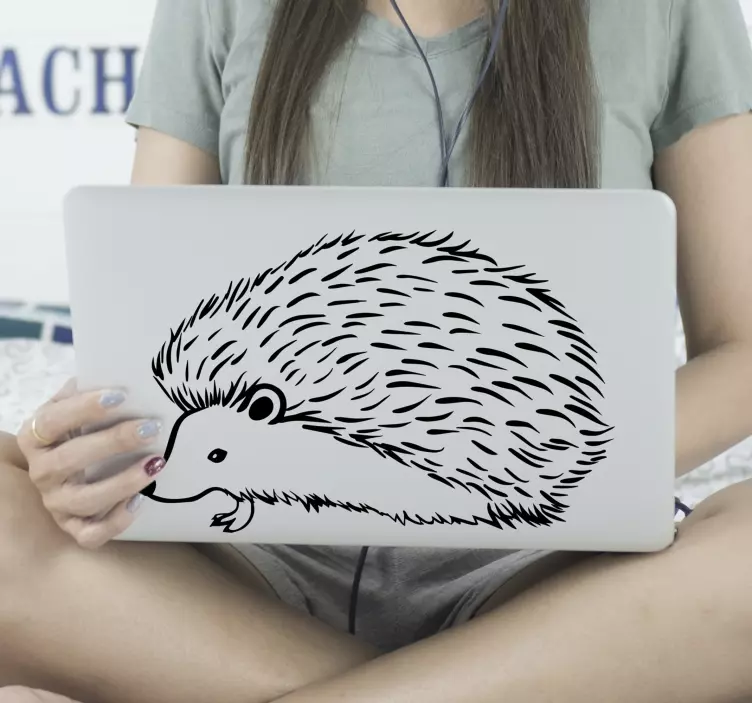 Porcupine tegnet i linjer laptop klistermærke - TenStickers