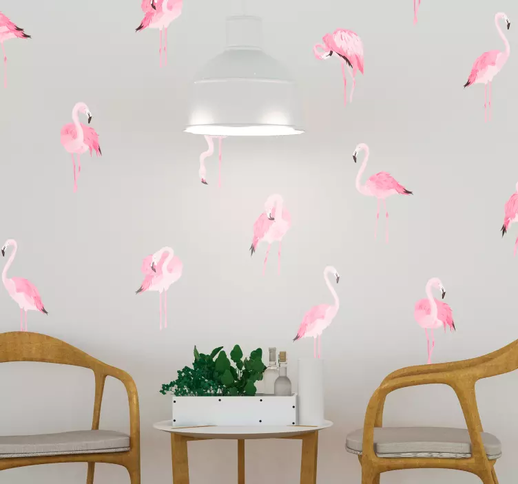 Pink flamingo mønster stue væg indretning - TenStickers