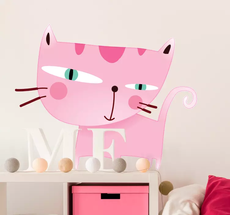 Pink kat illustration vægklistermærke - TenStickers