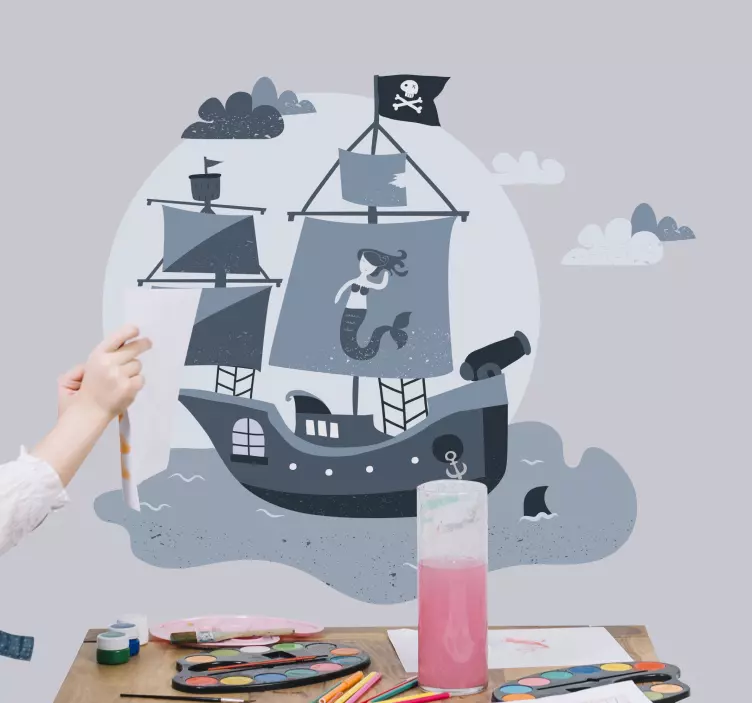 Piratskib sejler til månen illustration mærkat - TenStickers