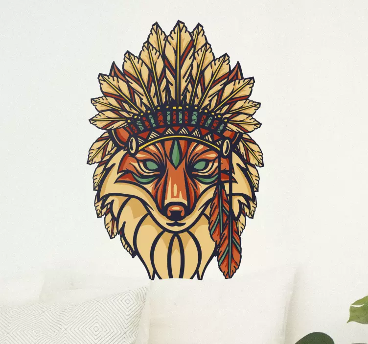 Ræv i et warbonnet mærkat om vilde dyr - TenStickers