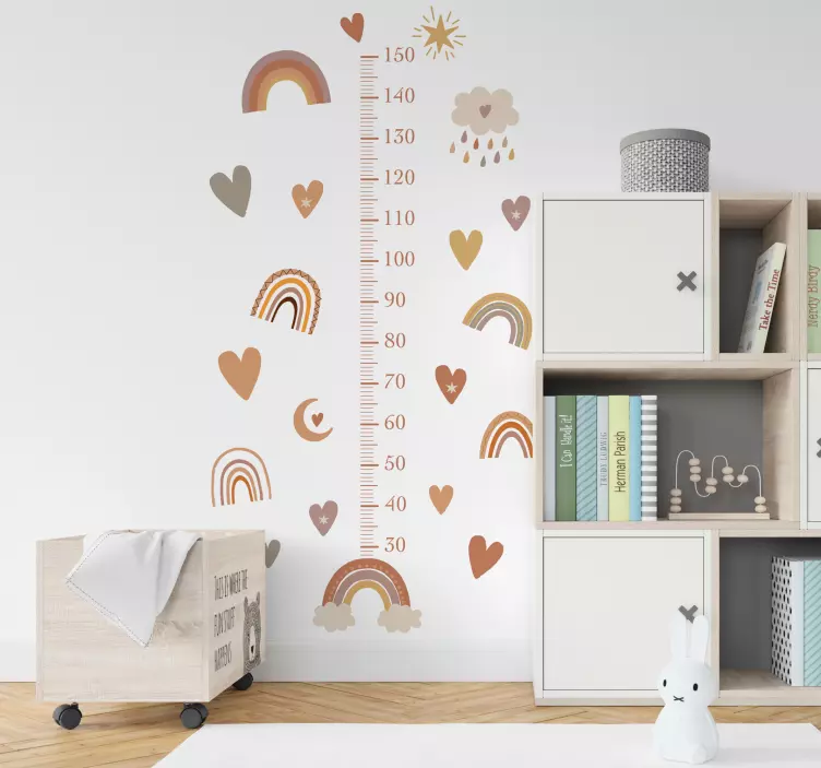 Regnbue med hjerter højdemåler wallsticker - TenStickers