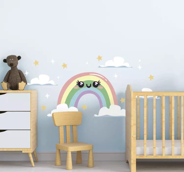 Regnbue skyer og stjerner væg klistermærker til barn - TenStickers