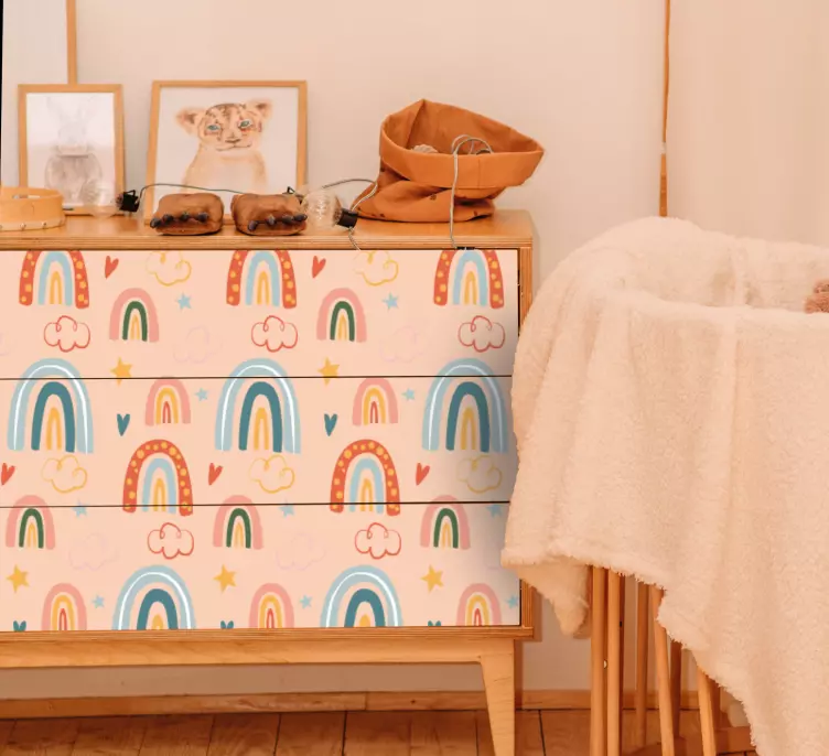 Regnbue tema pastelfarver møbler klistermærke - TenStickers