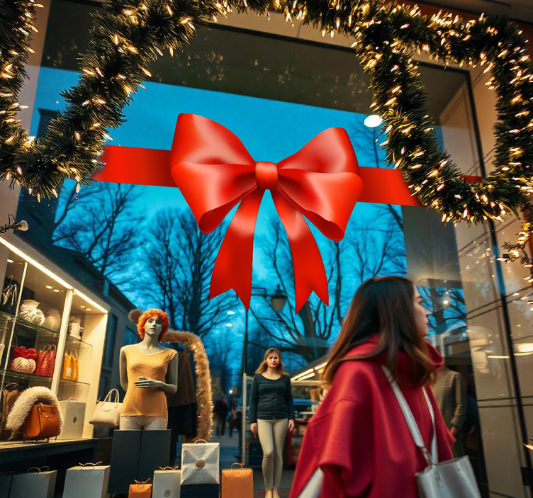 Rød gavesløjfe butiksvinduer klistermærke - TenStickers