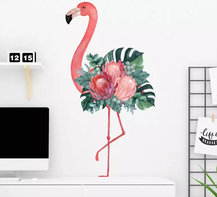 Rose blomst flamingo fugl væg klistermærke - TenStickers