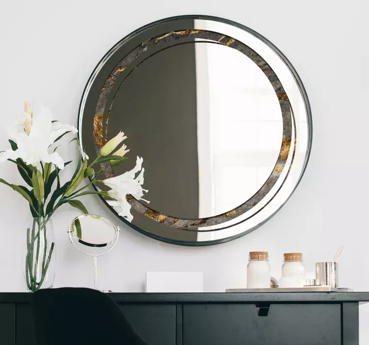 Rund spejlramme sten tekstur spejl klistermærke - TenStickers