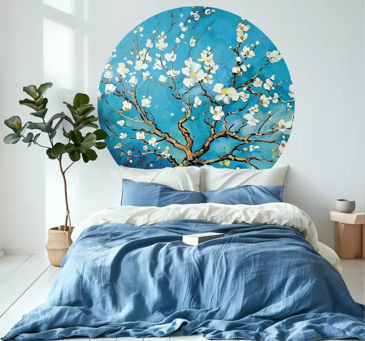 Rundt blåt design af blomster soveværelse wallsticker - TenStickers