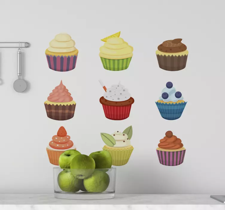 Sæt farverige cupcakes mad klistermærke - TenStickers