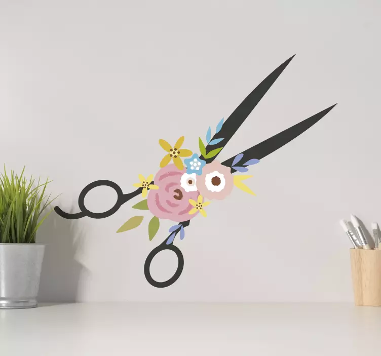 Klistermærke med saks og blomster - TenStickers