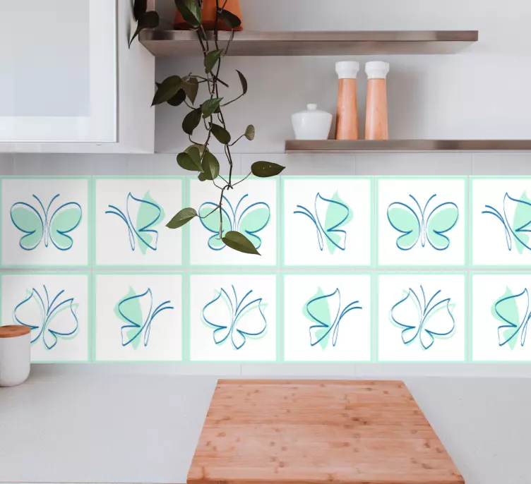 Silhuet blå sommerfugle fliser klistermærke - TenStickers
