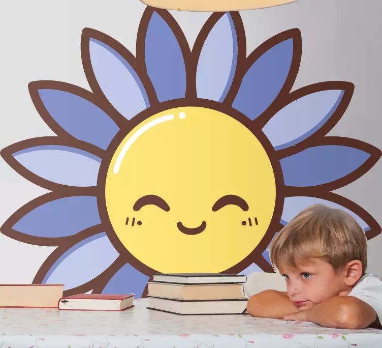 Silhuet glad lilla blomst dør klistermærke - TenStickers