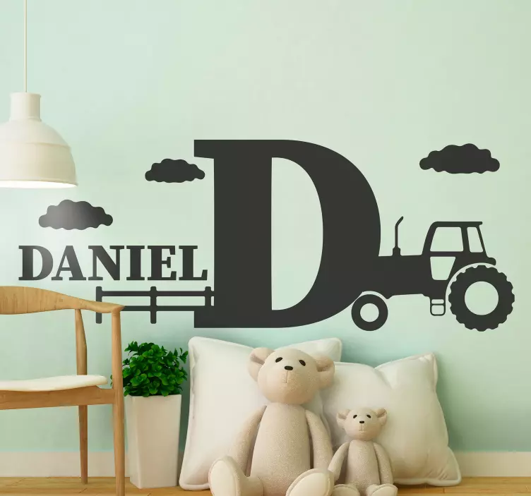 Silhuet grøn traktor med navn legetøjsmærkat - TenStickers