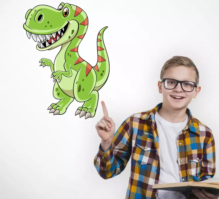 Sjov grøn tegneserie dinosaur væg klistermærke - TenStickers