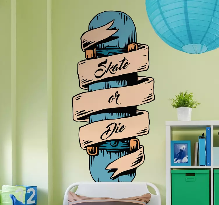 Skateboard med banner wallsticker dyr - TenStickers