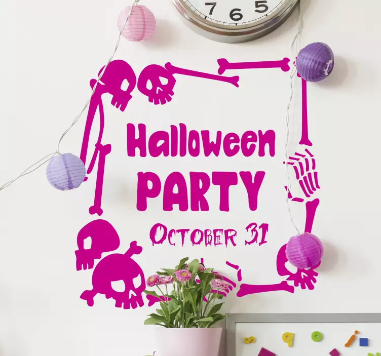 Skelet, der peger på et tegn halloween-klistermærke - TenStickers