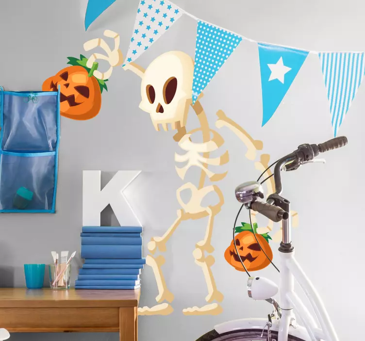 Skelet med græskar Halloween klistermærke - TenStickers