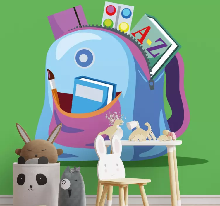 Skole rygsæk på en grøn baggrund klistermærke - TenStickers