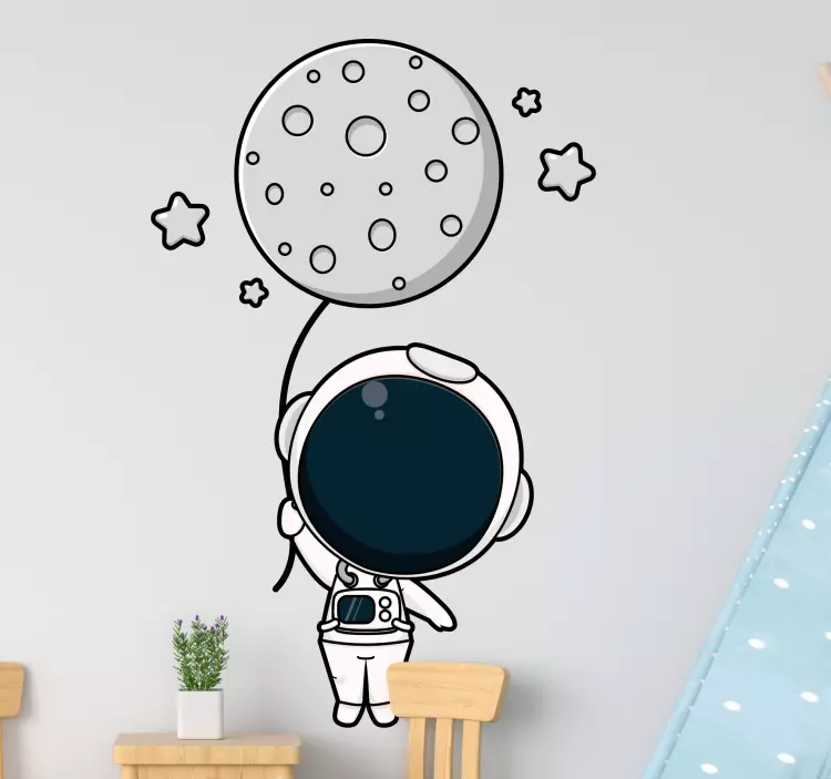 Astronaut og måne ballon illustration klistermærke - TenStickers
