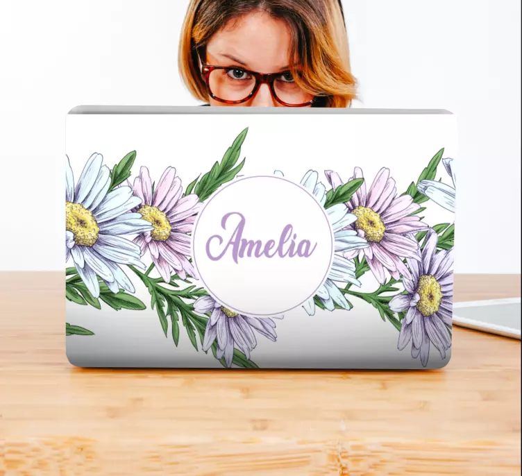 Søde daisy design med navn laptop skin - TenStickers