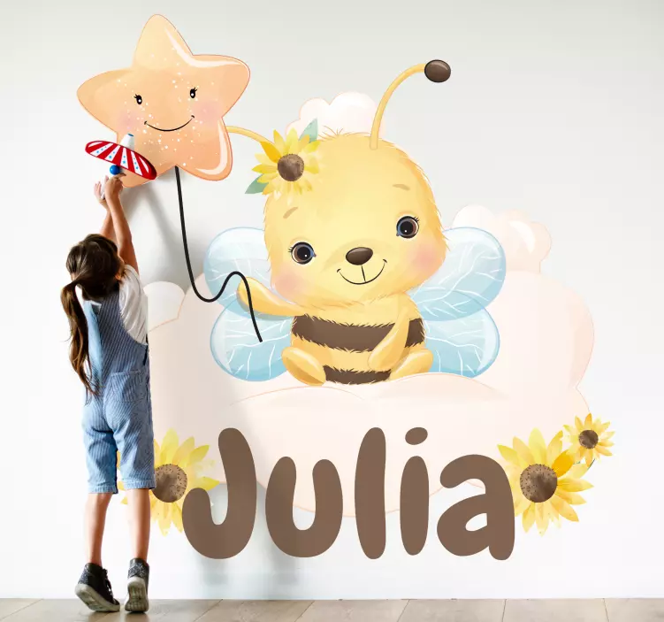Søde dyr bi med navn børneklistermærke - TenStickers