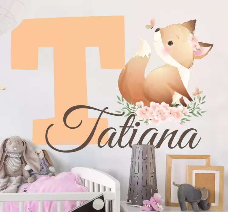 Søde dyr ræv med navn børn vægmærkat - TenStickers