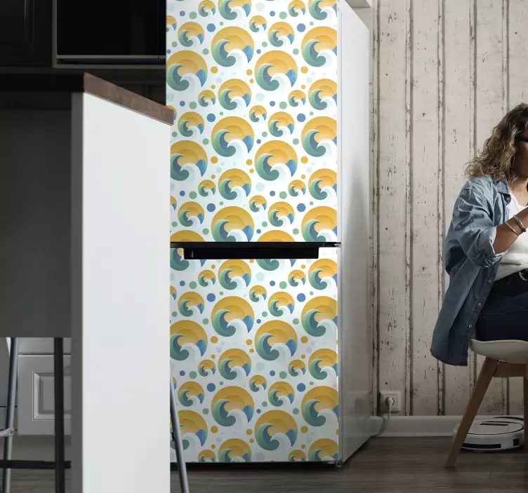 Klistermærke med sol og bølger køleskab - TenStickers