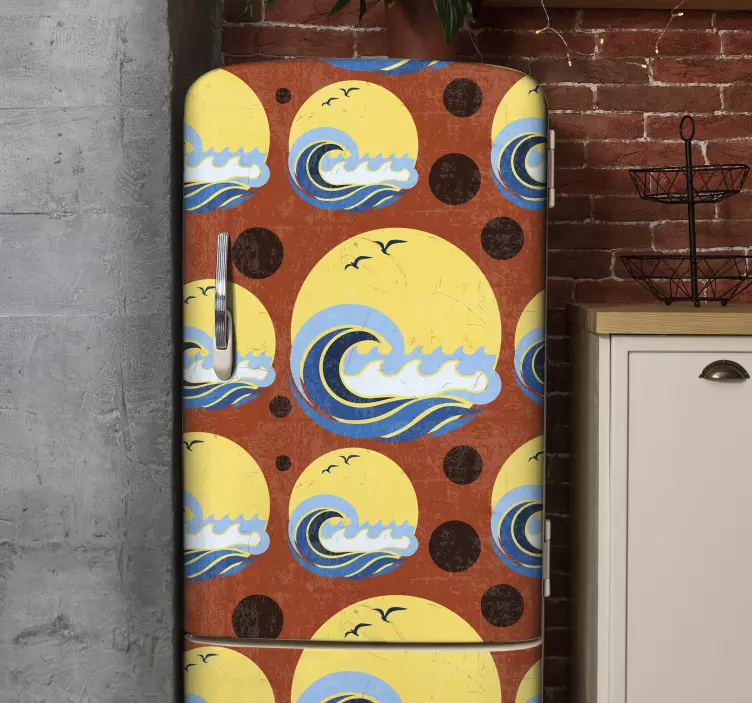 Klistermærke med sol, strand og bølgekøleskab - TenStickers