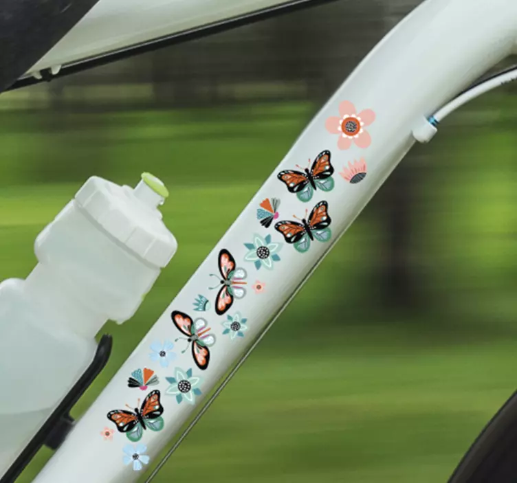 Klistermærke til cykel med sommerfugle og blomster - TenStickers