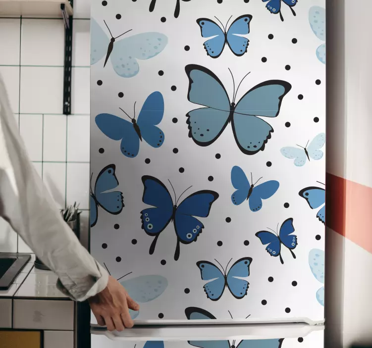 Sort og blå sommerfugl vinge køleskab klistermærke - TenStickers
