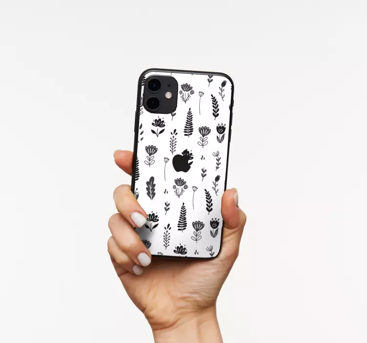 Sort og hvide blomster iphone klistermærke - TenStickers