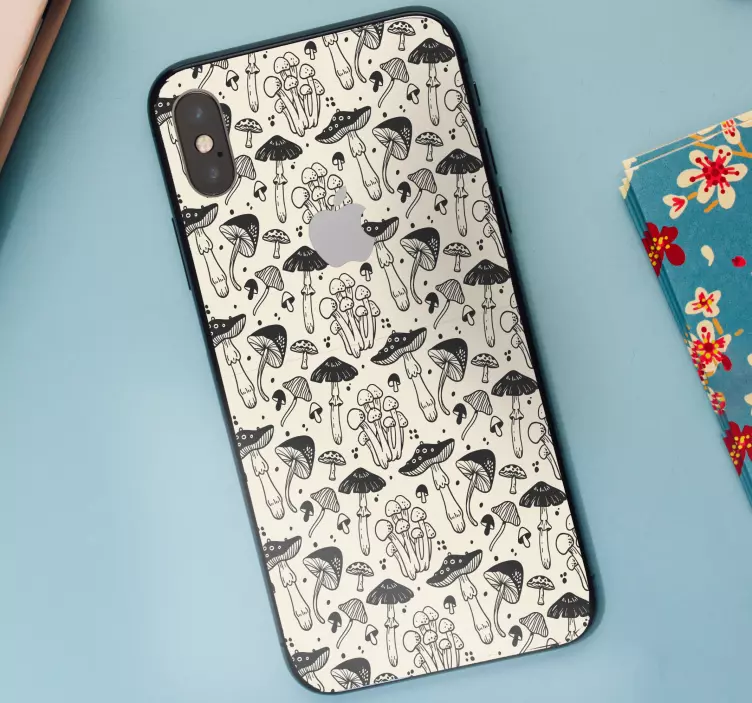 Sort tegning svampe mønster iphone klistermærke - TenStickers