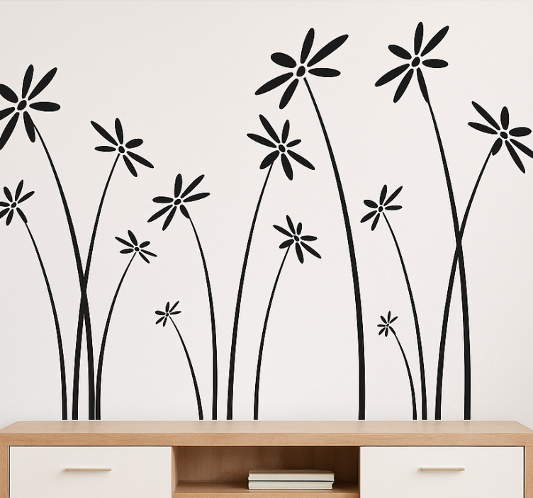 Sorte høje blomster Wallsticker til stuen - TenStickers