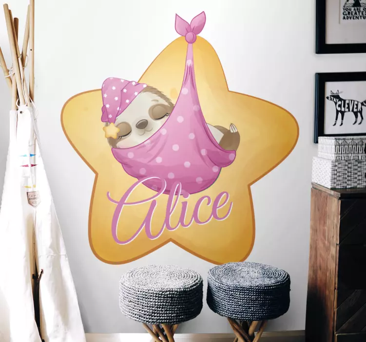 Klistermærke til børn personliggjort dovendyr i stjerne - TenStickers