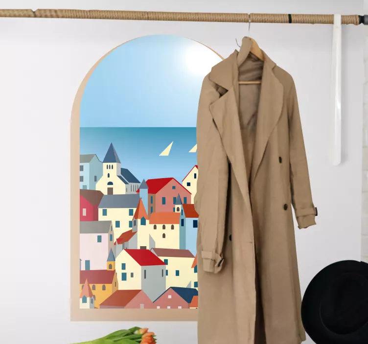 Grækenland tegneserie gennem et vindue land klistermærke - TenStickers