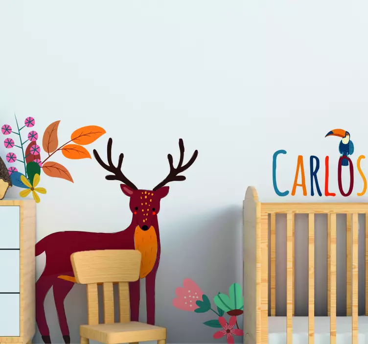 Tenango hjort og fugl med navn mærkat - TenStickers