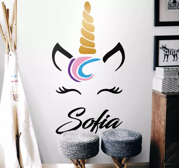 Tilpasning af enhjørningsansigt klistermærke til børn - TenStickers