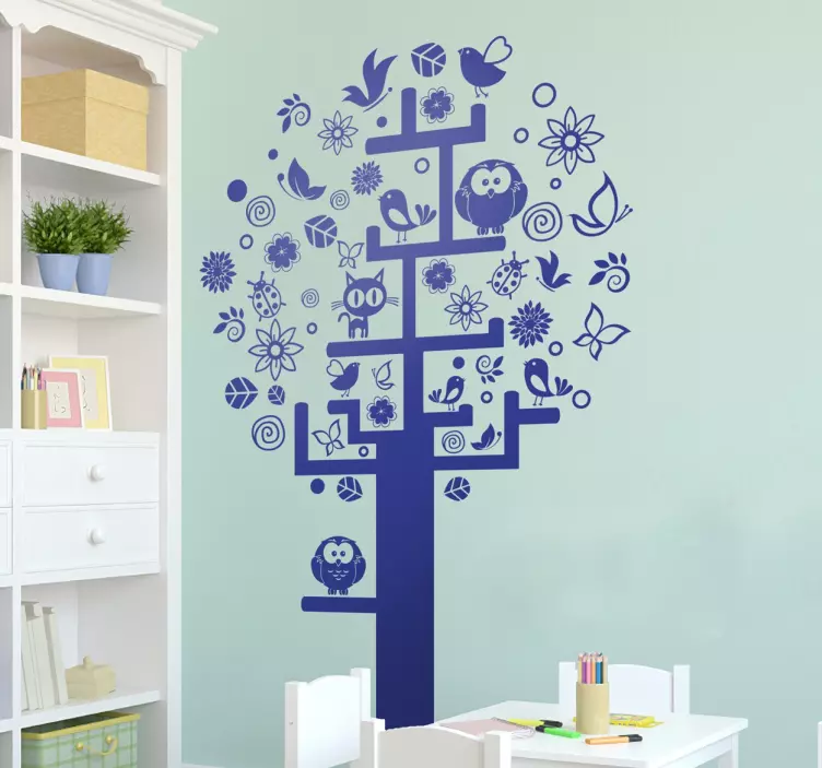 Træ blomster fugle wallsticker - TenStickers